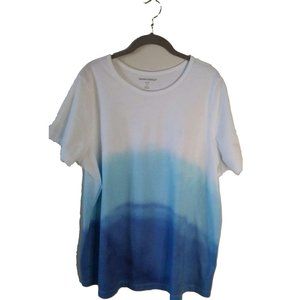 Hand Ombre Dyed WOMAN WITHIN Short Sleeve Aqua Blue Tee Size 1X